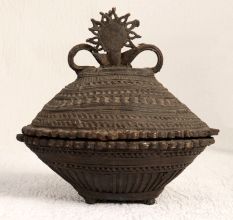 Handmade Vintage Brass Kumkum Box in Tribal Art