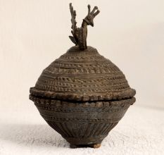 Handmade Vintage Brass Kumkum Box in Tribal Art