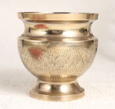 Engraved Shiny Golden Brass Flower Pot for Decoration