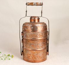 Handmade Premium Copper Tiffin Box for Decoration