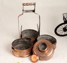 Handmade Premium Copper Tiffin Box for Decoration