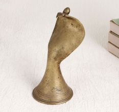 Vintage Brass Cobra Head Statue in Brown Finish