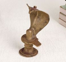 Handmade Vintage Brass Lingam with Cobra for Worship
