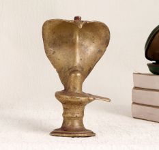 Handmade Vintage Brass Lingam with Cobra for Worship