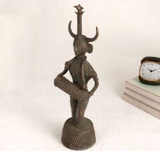 Vintage Brass Statue of Male Figure Playing Drum for Decor