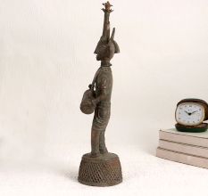 Vintage Brass Statue of Male Figure Playing Drum for Decor