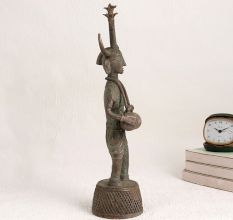 Vintage Brass Statue of Male Figure Playing Drum for Decor