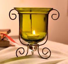 Handmade Glass Tea Light Candle Holders in Yellowish Shade
