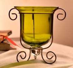 Handmade Glass Tea Light Candle Holders in Yellowish Shade