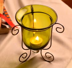 Handmade Glass Tea Light Candle Holders in Yellowish Shade