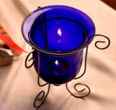 Beautiful Glass Candle Holders in Blue Shade for Decoration