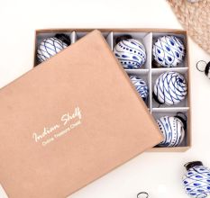 12 Pieces Blue and White Ceramic Balls Christmas Ornaments