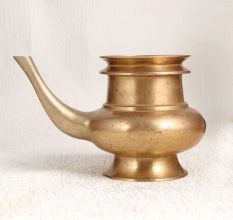Handmade Golden Brass Water Pot with Spout for Prayer