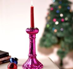 High-Quality Glass Candle Holders in Shiny Magenta Finish