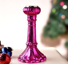 High-Quality Glass Candle Holders in Shiny Magenta Finish