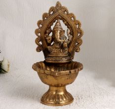 Handmade Brown Finish Brass Aarti Oil Lamp for Prayer