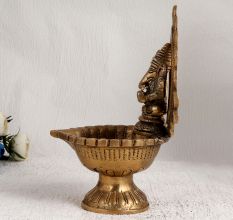 Handmade Brown Finish Brass Aarti Oil Lamp for Prayer