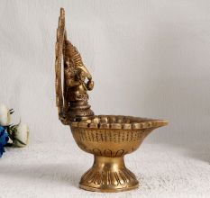 Handmade Brown Finish Brass Aarti Oil Lamp for Prayer