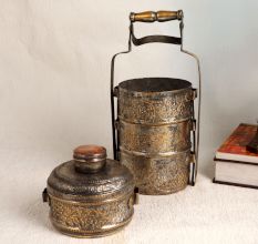 Handmade Islamic Art Copper Tiffin Box for Decoration