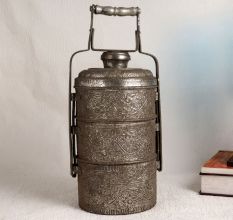 Islamic Art Gray Tiffin Box Made of Premium Copper