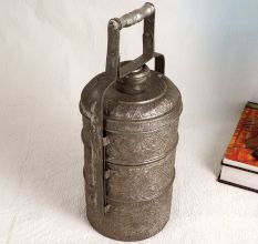 Islamic Art Gray Tiffin Box Made of Premium Copper
