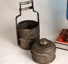 Islamic Art Gray Tiffin Box Made of Premium Copper