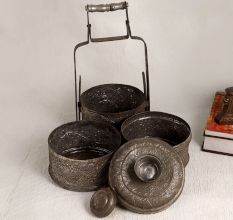 Islamic Art Gray Tiffin Box Made of Premium Copper