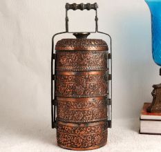 Antique Brown Islamic Art Tiffin Box Made of Copper