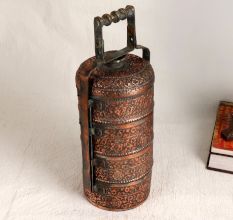 Antique Brown Islamic Art Tiffin Box Made of Copper