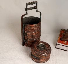 Antique Brown Islamic Art Tiffin Box Made of Copper