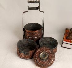 Antique Brown Islamic Art Tiffin Box Made of Copper