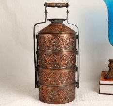 Premium Copper Tiffin Box with Four Compartment for Decor