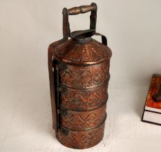 Premium Copper Tiffin Box with Four Compartment for Decor