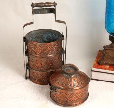 Premium Copper Tiffin Box with Four Compartment for Decor
