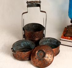 Premium Copper Tiffin Box with Four Compartment for Decor