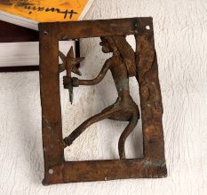 Tribal Art Brass Plate of Lady in Antique Brown Finish