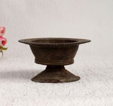 Dark Finish Brass Kumkum Bowl in Tribal Art for Prayer