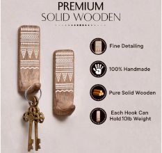 Wooden Brown White No Drill Wall Hook