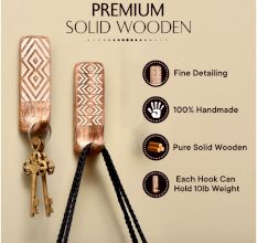 Wooden Brown White Pattern Adhesive Hook - Pack of 3