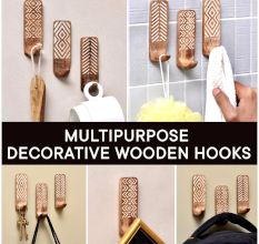 Wooden Brown White Pattern Adhesive Hook - Pack of 3