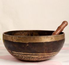 Handcrafted Finest Bell Metal Om Singing Bowl with Wooden Mallet