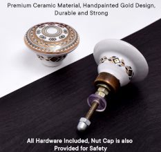 Golden Wheel Pattern Flat Ceramic Cabinet Knob - Pack of 6