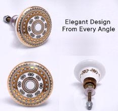 Golden Wheel Pattern Flat Ceramic Cabinet Knob - Pack of 6