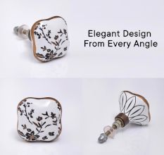 Golden Leaf Flower Square Ceramic Dresser Knob - Pack of 6