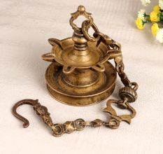Hanging High-Quality Brass Oil Lamp with 7 Jyots for Decor