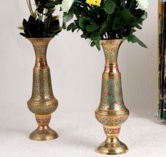 Red and Green Enamel Work Brass Flower Pot for Decoration