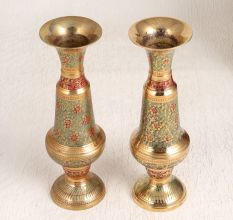 Red and Green Enamel Work Brass Flower Pot for Decoration