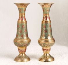 Red and Green Enamel Work Brass Flower Pot for Decoration