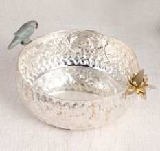 Silver Finish Engraved Bowl Made of Premium White Metal