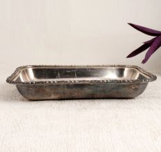 Vintage Rectangle Shaped White Metal Food Tray for Decor